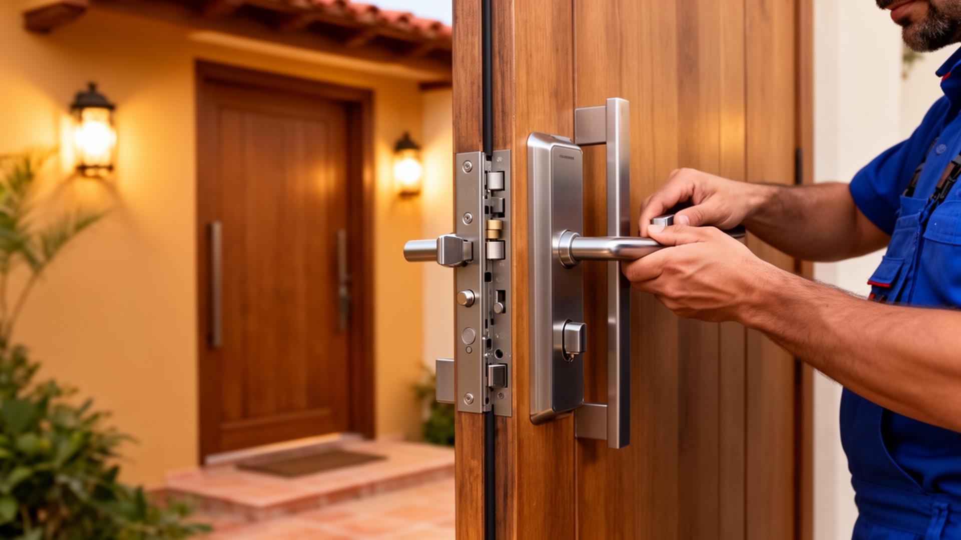 Cerrajero instalando cerradura residencial de alta seguridad en Quito